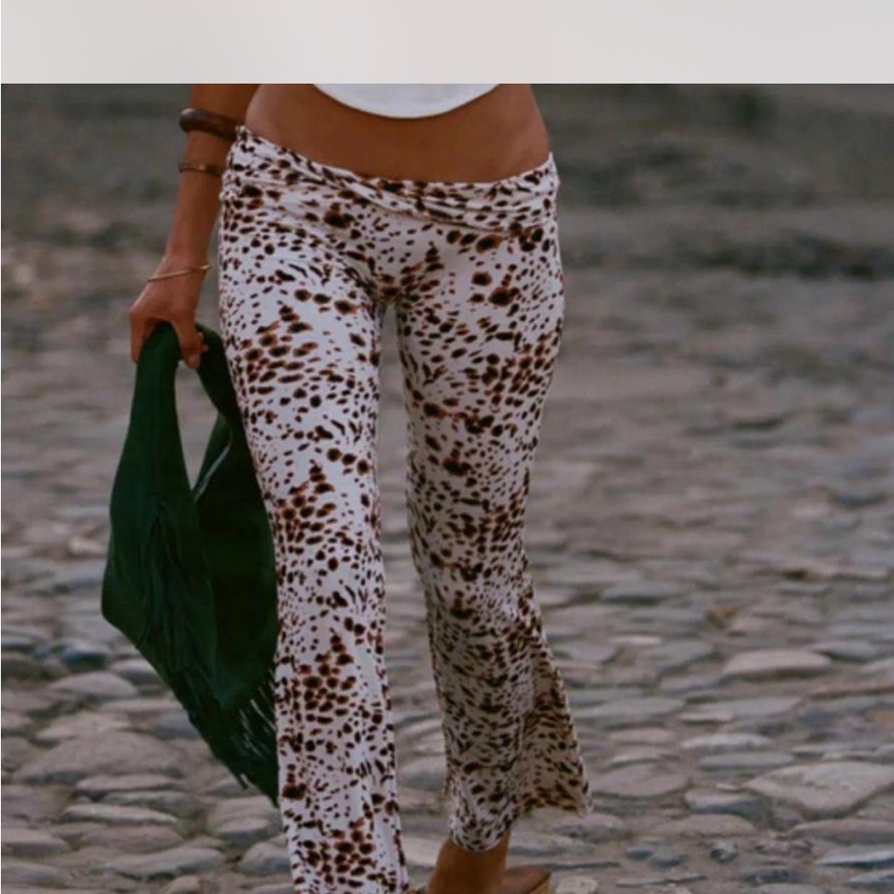 Indah Brown and White Patterned Flare Pants